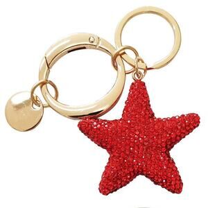 Red Rhinestone Star Key Ring Bag Charm